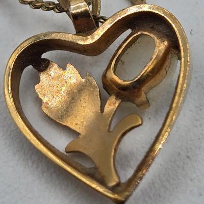 LOT 39: Vintage Gold Filled 18 inch Chain with Heart Pendant with Opal