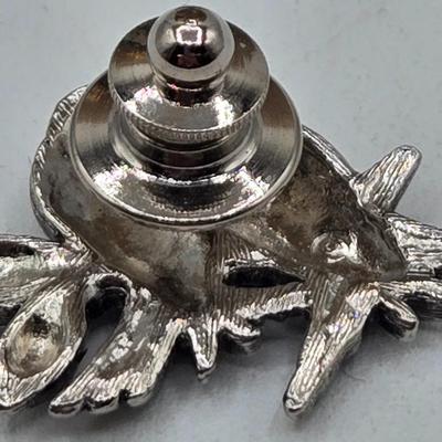 LOT 43: Vintage Double Heart AB Rhinestone Gold Tone Sweater Pin, Rose Brooch, Love Birds on Branch Pin with Blue Rhinestone Eyes, and More