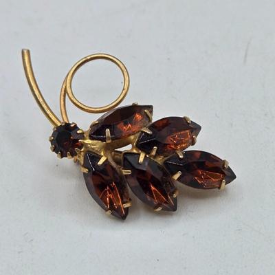 LOT 43: Vintage Double Heart AB Rhinestone Gold Tone Sweater Pin, Rose Brooch, Love Birds on Branch Pin with Blue Rhinestone Eyes, and More