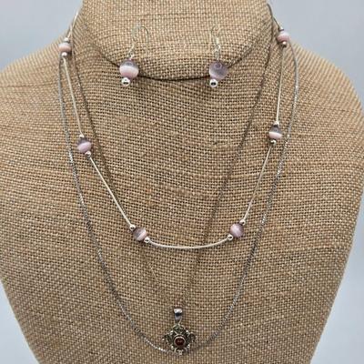 LOT 46: 16 inch Sterling Silver Necklace with Matching Earrings, 20 inch Chain with Pendant, and 18 inch Chain/ 14.9 total