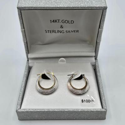 LOT 53: 14k Gold and Sterling Silver Earrings/0.9gtw