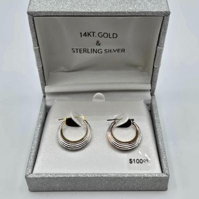 LOT 53: 14k Gold and Sterling Silver Earrings/0.9gtw