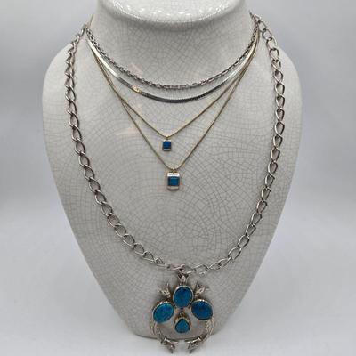 LOT 58: Silver-tone Necklaces with Faux Turquoise Charms