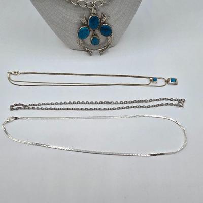 LOT 58: Silver-tone Necklaces with Faux Turquoise Charms