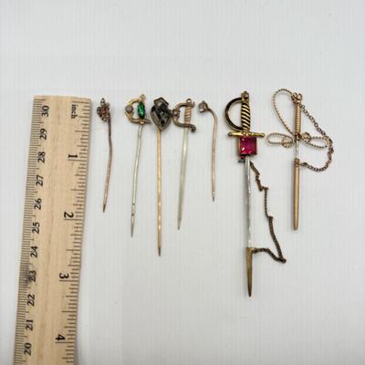 LOT 67: Vintage Stick / Tie Pins: Swords & More