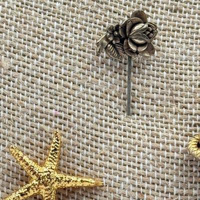 LOT 68: Vintage Stick Pins: Flowers, Starfish, Kangaroo & Leaves