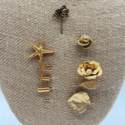 LOT 68: Vintage Stick Pins: Flowers, Starfish, Kangaroo & Leaves