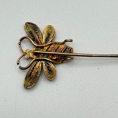 LOT 70: Gold Vermeil Sterling Silver Brooch & Topazio Sterling Bee Stick Pin (6.7g)