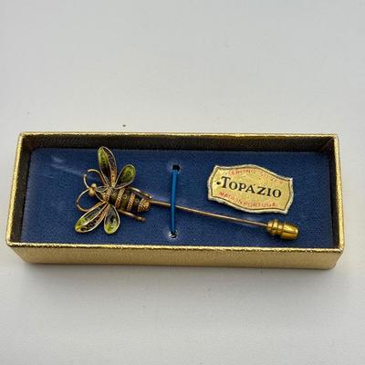 LOT 70: Gold Vermeil Sterling Silver Brooch & Topazio Sterling Bee Stick Pin (6.7g)