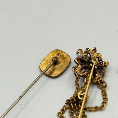 LOT 73: Vintage Stick Pins: Heart, Leaf, Chains & More