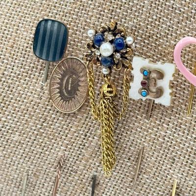 LOT 73: Vintage Stick Pins: Heart, Leaf, Chains & More
