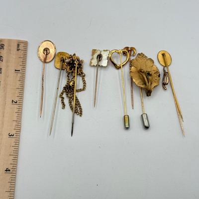 LOT 73: Vintage Stick Pins: Heart, Leaf, Chains & More