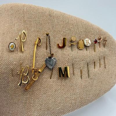 LOT 74: Vintage Stick Pins: Ski, Initials & More