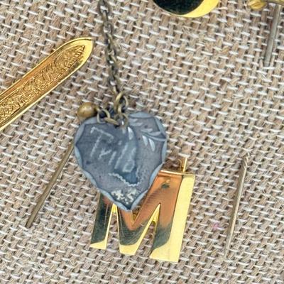 LOT 74: Vintage Stick Pins: Ski, Initials & More