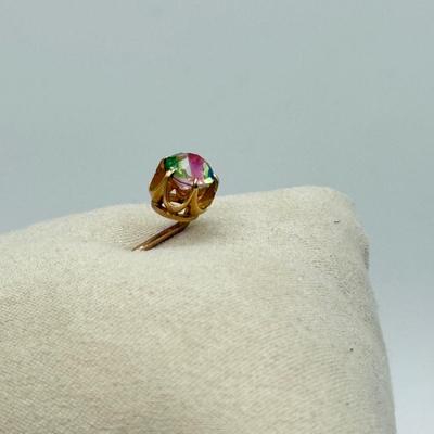 LOT 80: Antique 14k Gold Watermelon Tourmaline Quartz Hat / Stick Pin (1.8g)