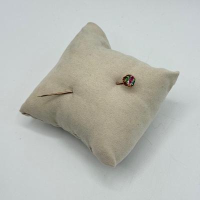 LOT 80: Antique 14k Gold Watermelon Tourmaline Quartz Hat / Stick Pin (1.8g)