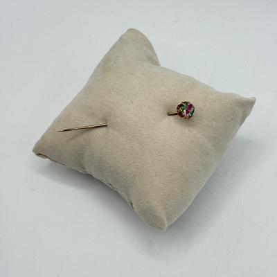 LOT 80: Antique 14k Gold Watermelon Tourmaline Quartz Hat / Stick Pin (1.8g)