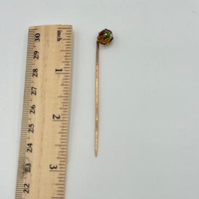 LOT 80: Antique 14k Gold Watermelon Tourmaline Quartz Hat / Stick Pin (1.8g)