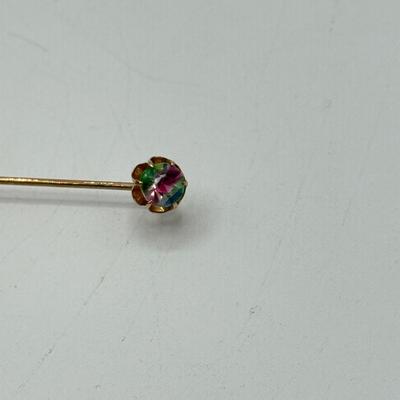LOT 80: Antique 14k Gold Watermelon Tourmaline Quartz Hat / Stick Pin (1.8g)