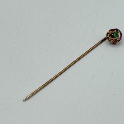 LOT 80: Antique 14k Gold Watermelon Tourmaline Quartz Hat / Stick Pin (1.8g)