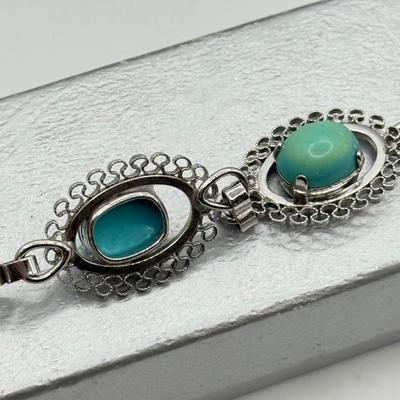 LOT 91: Sterling Silver Turquoise Bracelet 7” (12.05g)