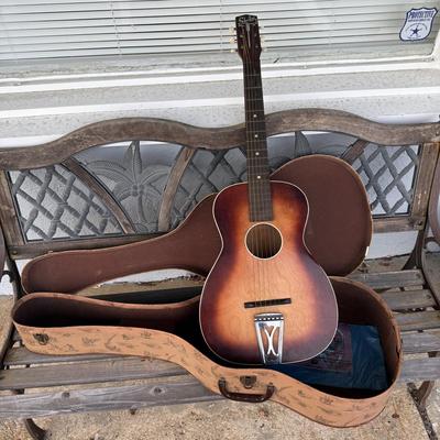 LOT 94: Small Silvertone Guitar w/ Vintage Cowboy Guitar Case