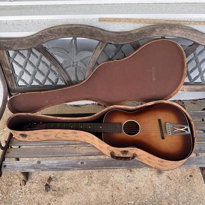 LOT 94: Small Silvertone Guitar w/ Vintage Cowboy Guitar Case