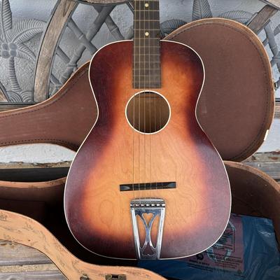 LOT 94: Small Silvertone Guitar w/ Vintage Cowboy Guitar Case