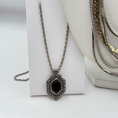 LOT 95: Collection of Silvertone Necklaces & Chains