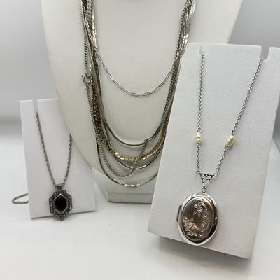LOT 95: Collection of Silvertone Necklaces & Chains