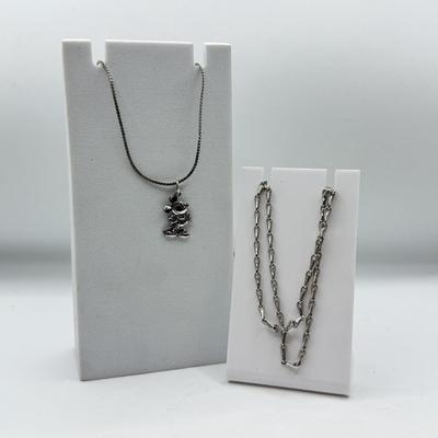 LO 96: Sterling Silver Mickey Mouse Pendant & Two Sterling Chains 18” & 22”