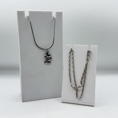LO 96: Sterling Silver Mickey Mouse Pendant & Two Sterling Chains 18” & 22”