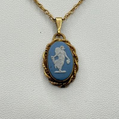 LOT 98: Wedgewood Necklace, 12k Gold Filled Celebrity Necklace in Box & Another Gold Fill Necklace (18”, 18”, 16”)