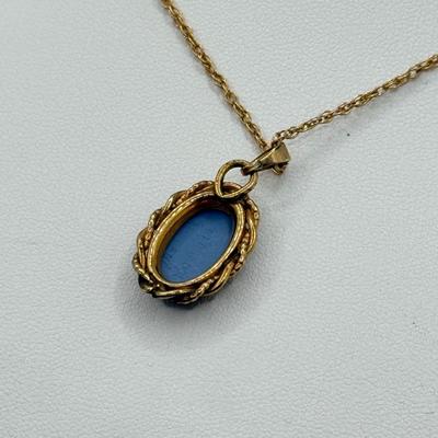 LOT 98: Wedgewood Necklace, 12k Gold Filled Celebrity Necklace in Box & Another Gold Fill Necklace (18”, 18”, 16”)