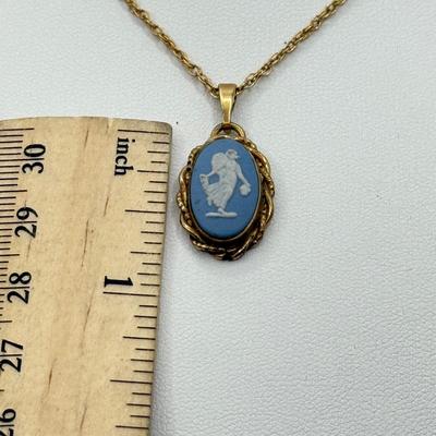 LOT 98: Wedgewood Necklace, 12k Gold Filled Celebrity Necklace in Box & Another Gold Fill Necklace (18”, 18”, 16”)