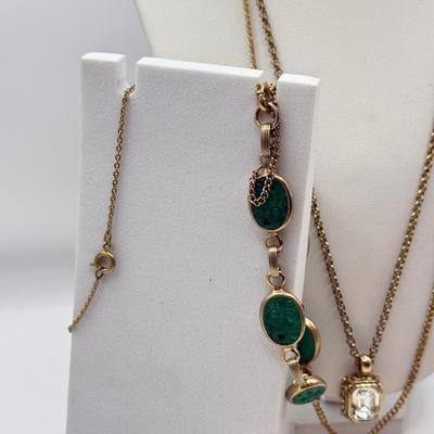 LOT 102: Goldtone Scarab Cuff Bracelet, Beautiful Green Bracelets, Necklaces & Goldtone Link Bracelet