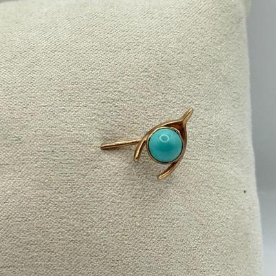 LOT 110: Vintage 10k Gold Turquoise Wishbone Hat / Stick Pin (1.0g)