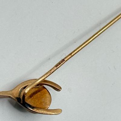 LOT 110: Vintage 10k Gold Turquoise Wishbone Hat / Stick Pin (1.0g)