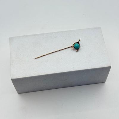 LOT 110: Vintage 10k Gold Turquoise Wishbone Hat / Stick Pin (1.0g)