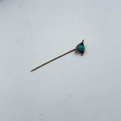 LOT 110: Vintage 10k Gold Turquoise Wishbone Hat / Stick Pin (1.0g)