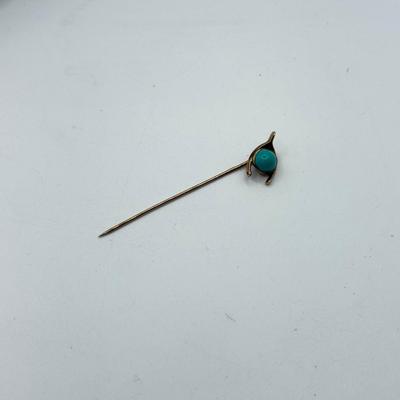 LOT 110: Vintage 10k Gold Turquoise Wishbone Hat / Stick Pin (1.0g)
