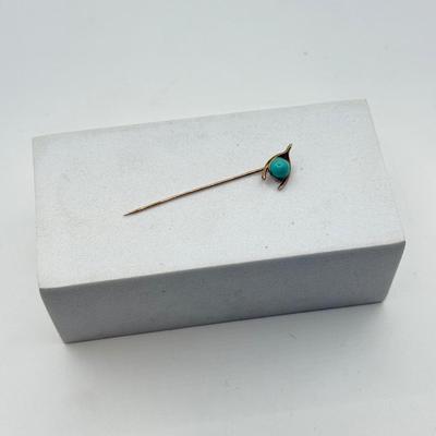 LOT 110: Vintage 10k Gold Turquoise Wishbone Hat / Stick Pin (1.0g)