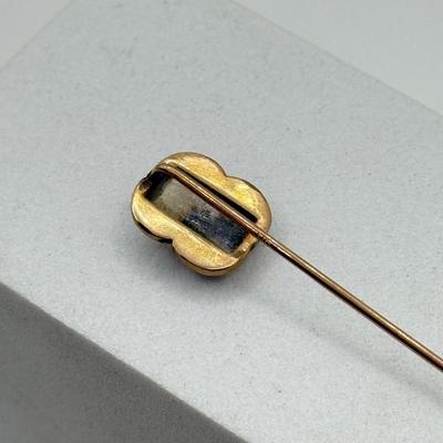 LOT 113: Antique / Vintage 10k Gold Hat / Stick Pin w/ Moss Agate Stone Inlay (1.4g)