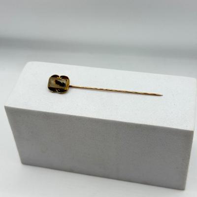 LOT 113: Antique / Vintage 10k Gold Hat / Stick Pin w/ Moss Agate Stone Inlay (1.4g)