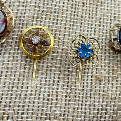 LOT 119: Vintage Hat / Stick Pins: Floral & Cameo Designs