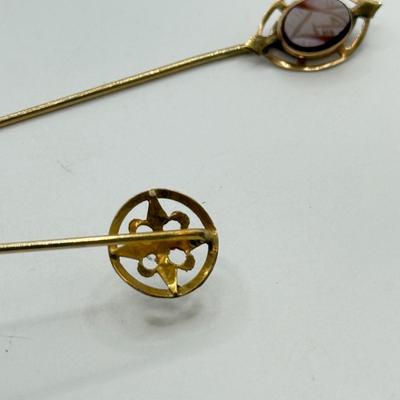 LOT 119: Vintage Hat / Stick Pins: Floral & Cameo Designs
