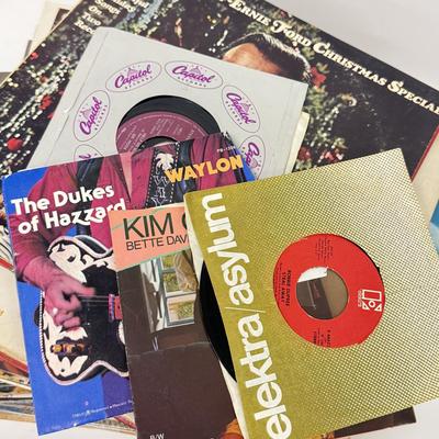 LOT 136: Stack of Various Vintage Vinyl Record Albums - Christmas Themed, Bill Cosby, 45s & More