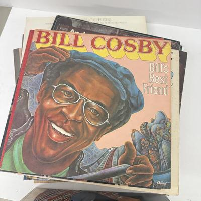 LOT 136: Stack of Various Vintage Vinyl Record Albums - Christmas Themed, Bill Cosby, 45s & More
