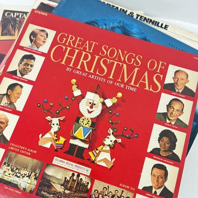 LOT 136: Stack of Various Vintage Vinyl Record Albums - Christmas Themed, Bill Cosby, 45s & More
