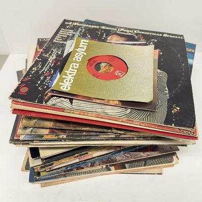 LOT 136: Stack of Various Vintage Vinyl Record Albums - Christmas Themed, Bill Cosby, 45s & More